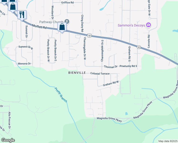 map of restaurants, bars, coffee shops, grocery stores, and more near 6924 Colonial Terrace in Mobile