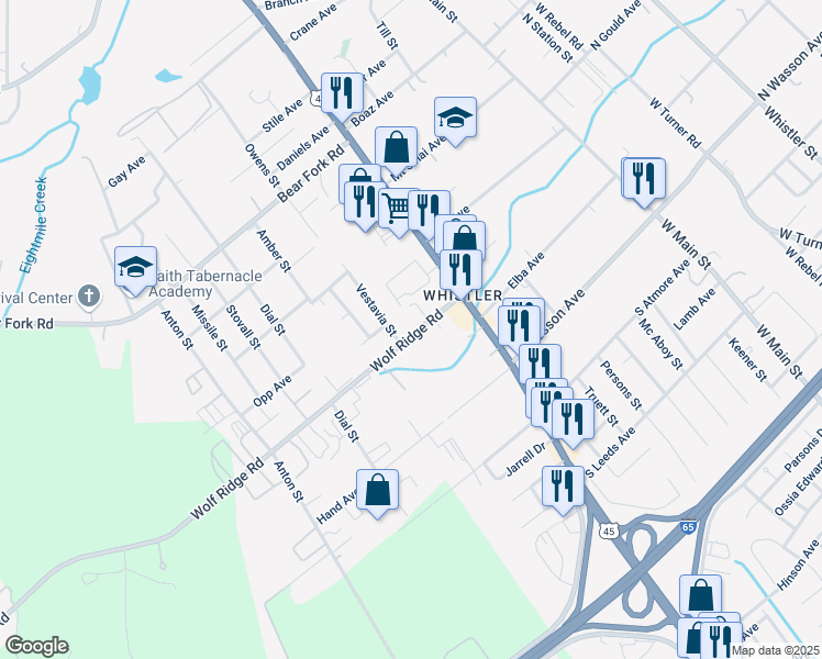 map of restaurants, bars, coffee shops, grocery stores, and more near 3425 Saint Stephens Road in Prichard