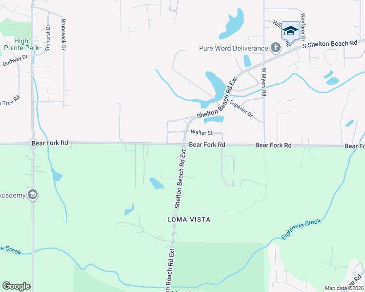 map of restaurants, bars, coffee shops, grocery stores, and more near 2965 Bear Fork Road in Mobile