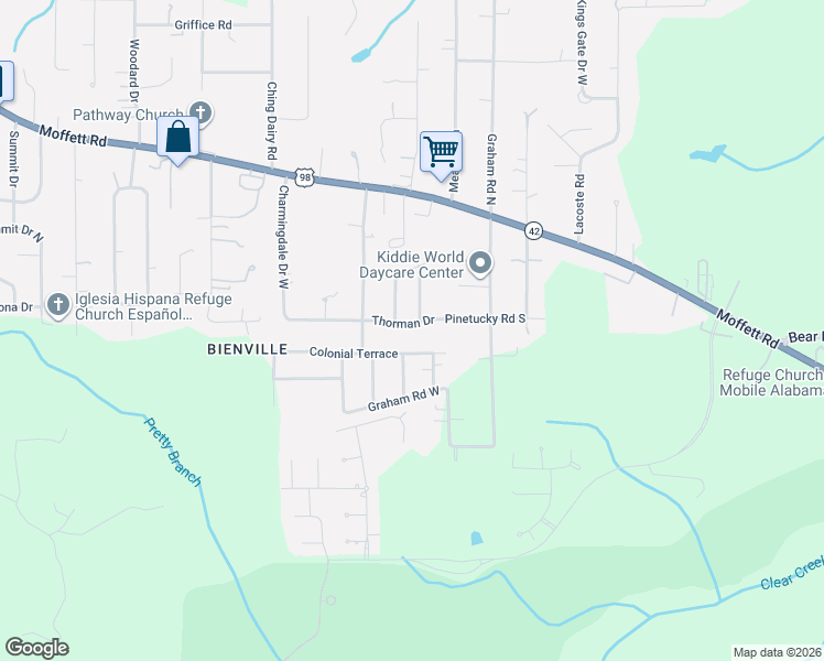 map of restaurants, bars, coffee shops, grocery stores, and more near 6758 Colonial Terrace in Mobile