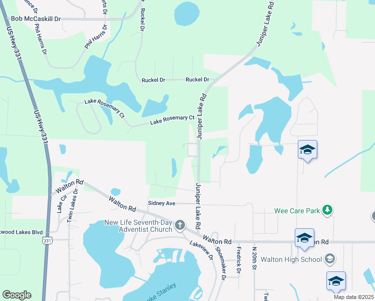 map of restaurants, bars, coffee shops, grocery stores, and more near Laura Lane in DeFuniak Springs