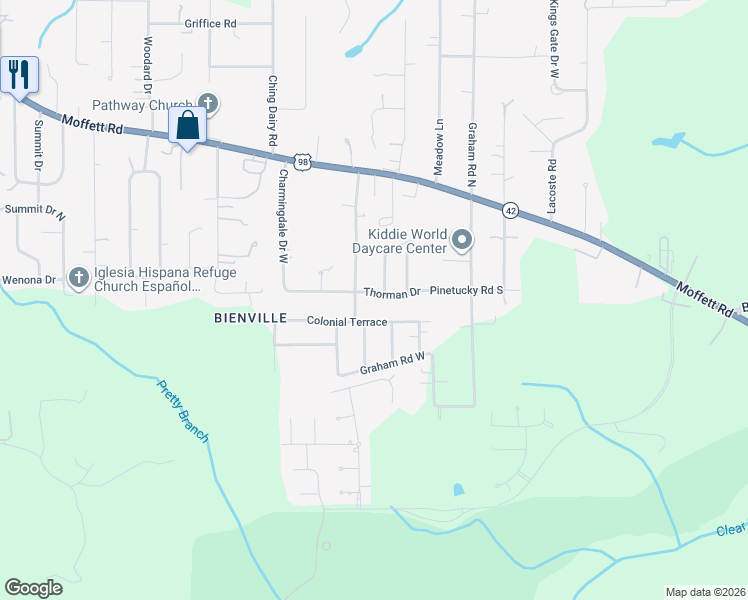 map of restaurants, bars, coffee shops, grocery stores, and more near 6816 Colonial Terrace in Mobile