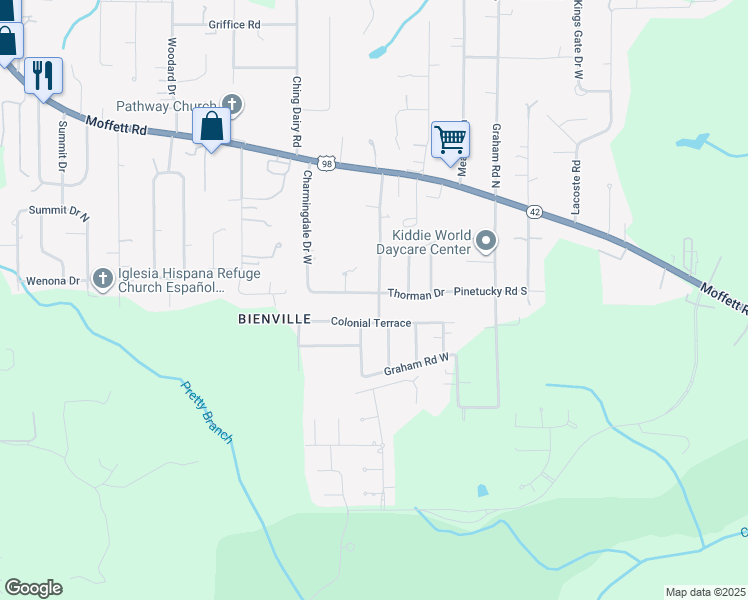 map of restaurants, bars, coffee shops, grocery stores, and more near 6862 Colonial Terrace in Mobile