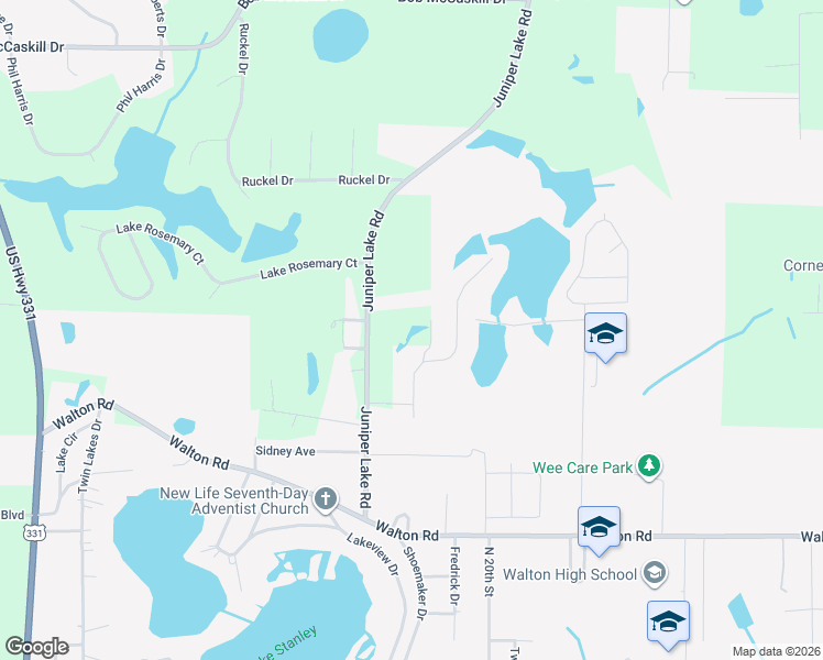 map of restaurants, bars, coffee shops, grocery stores, and more near 430 Juniper Lake Road in DeFuniak Springs