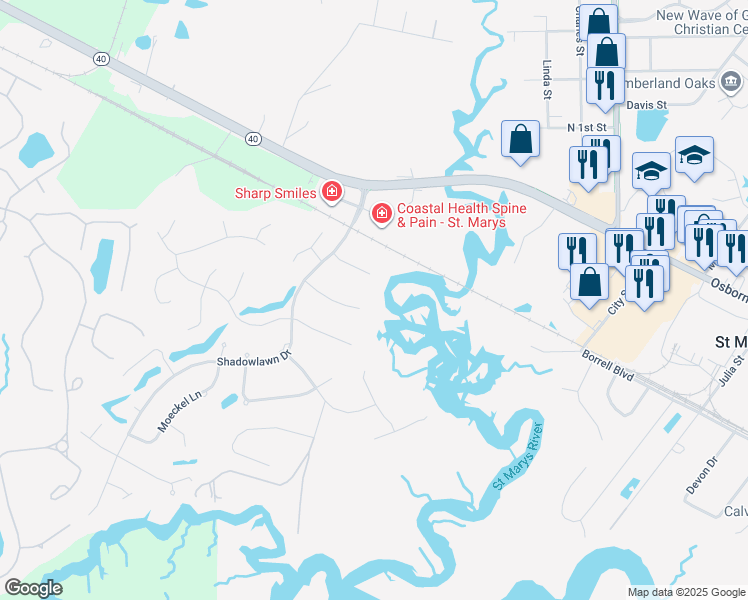 map of restaurants, bars, coffee shops, grocery stores, and more near 113 Crane Island Circle in St. Marys