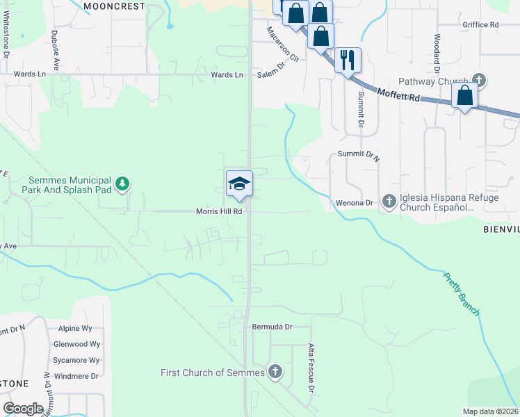 map of restaurants, bars, coffee shops, grocery stores, and more near 2822 Schillinger Road North in Semmes