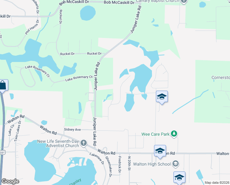 map of restaurants, bars, coffee shops, grocery stores, and more near 430 Juniper Lake Road in DeFuniak Springs
