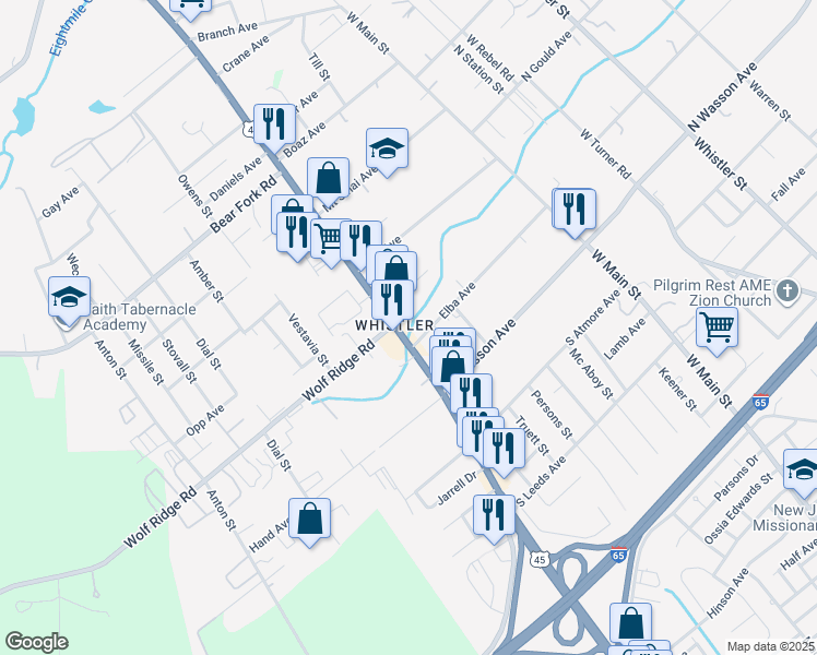 map of restaurants, bars, coffee shops, grocery stores, and more near 809-899 Gaston Avenue in Mobile