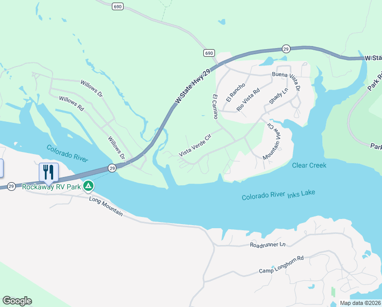map of restaurants, bars, coffee shops, grocery stores, and more near 213 County Road 139A in Burnet