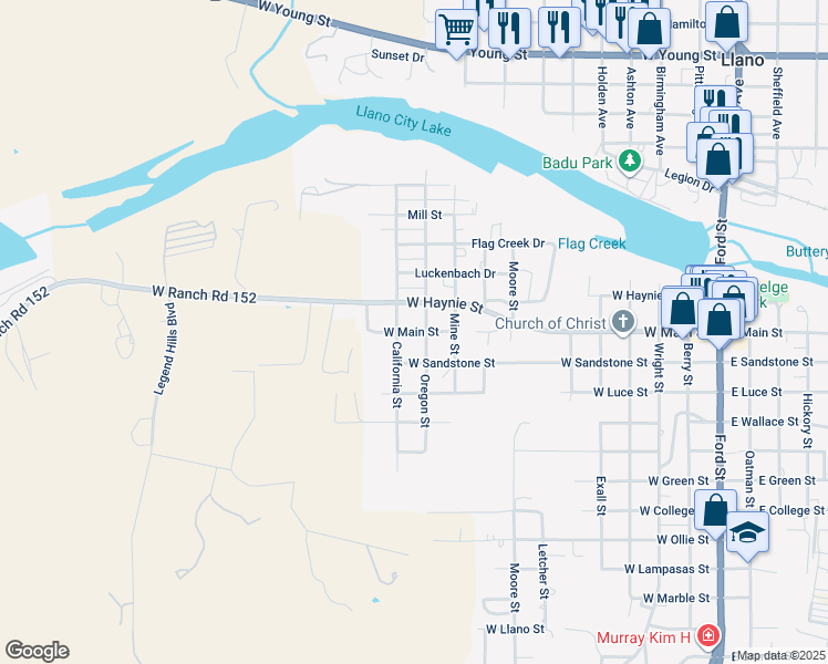 map of restaurants, bars, coffee shops, grocery stores, and more near 1100-1198 West Main Street in Llano