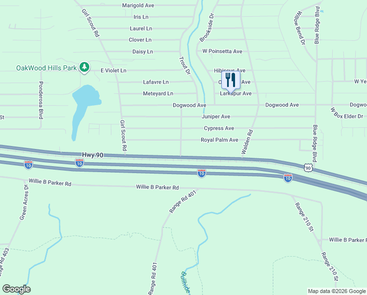 map of restaurants, bars, coffee shops, grocery stores, and more near 44 Cottonwood Blair Road in DeFuniak Springs