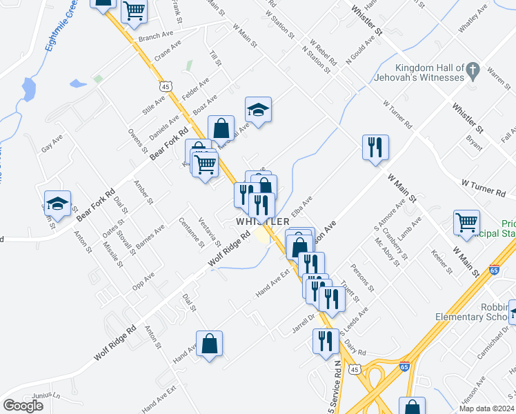 map of restaurants, bars, coffee shops, grocery stores, and more near 3324 Alabama 17 in Mobile