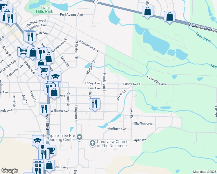 map of restaurants, bars, coffee shops, grocery stores, and more near 706 Lee Avenue in Crestview