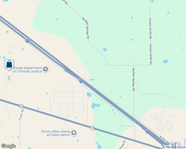 map of restaurants, bars, coffee shops, grocery stores, and more near 758 Interstate 45 in Huntsville