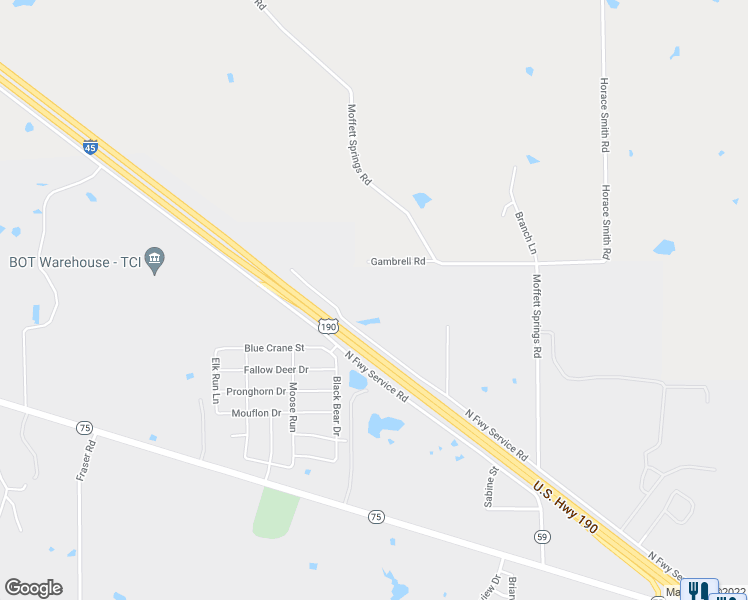 map of restaurants, bars, coffee shops, grocery stores, and more near 758 Interstate 45 in Huntsville