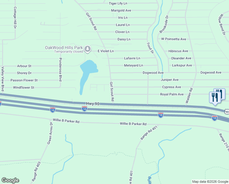 map of restaurants, bars, coffee shops, grocery stores, and more near 86 Girl Scout Road in DeFuniak Springs