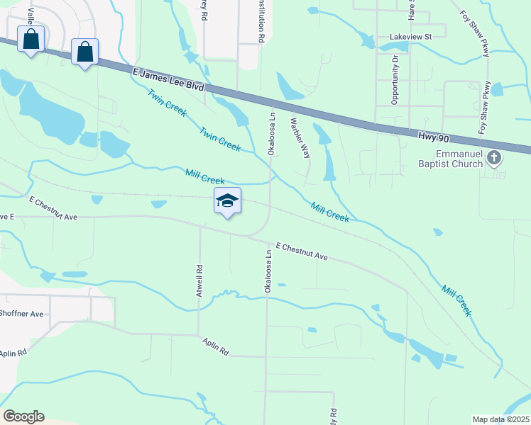 map of restaurants, bars, coffee shops, grocery stores, and more near 4730 Okaloosa Lane in Crestview
