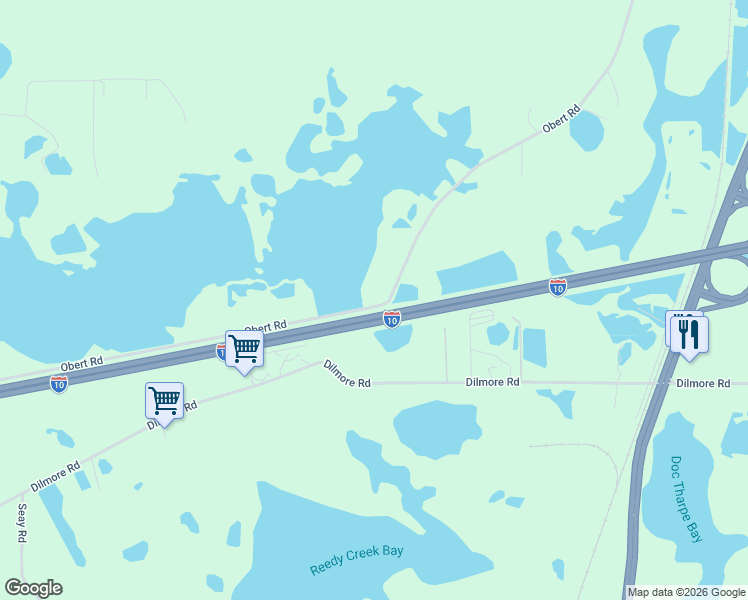map of restaurants, bars, coffee shops, grocery stores, and more near I-10 Street Lane in Cottondale