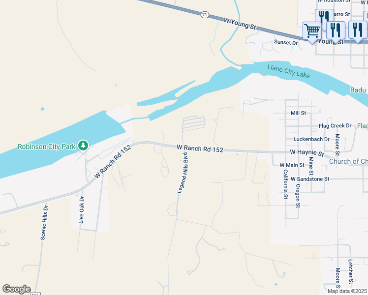 map of restaurants, bars, coffee shops, grocery stores, and more near 2426 West Ranch Road 152 in Llano