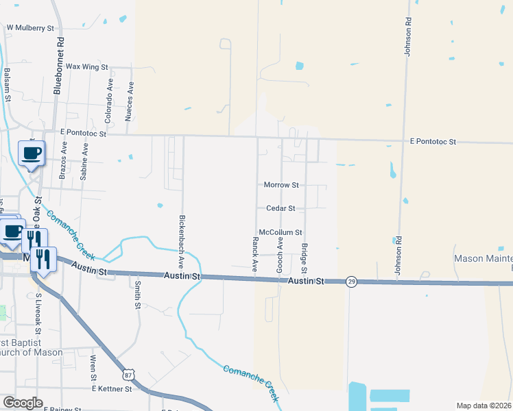 map of restaurants, bars, coffee shops, grocery stores, and more near 617 Ranck Avenue in Mason