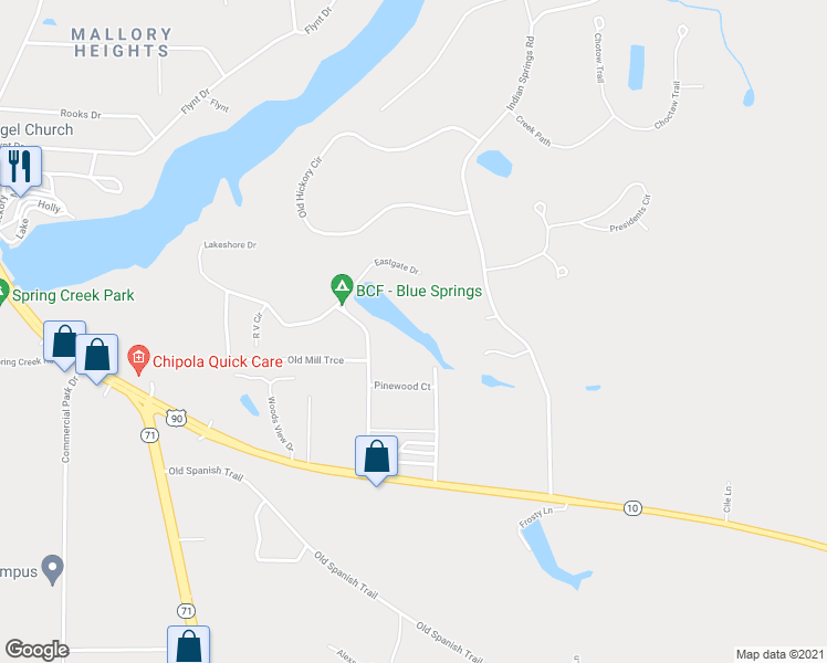 map of restaurants, bars, coffee shops, grocery stores, and more near 2541 Eastgate Drive in Marianna