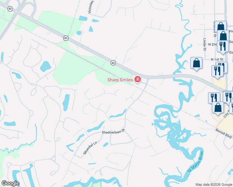 map of restaurants, bars, coffee shops, grocery stores, and more near 1003 Regal Road in St. Marys