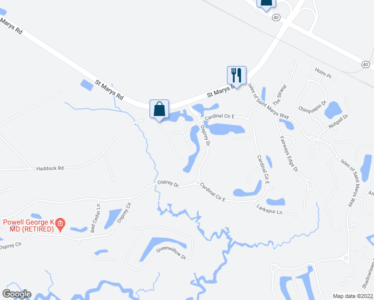 map of restaurants, bars, coffee shops, grocery stores, and more near 239 Cardinal Circle East in St. Marys
