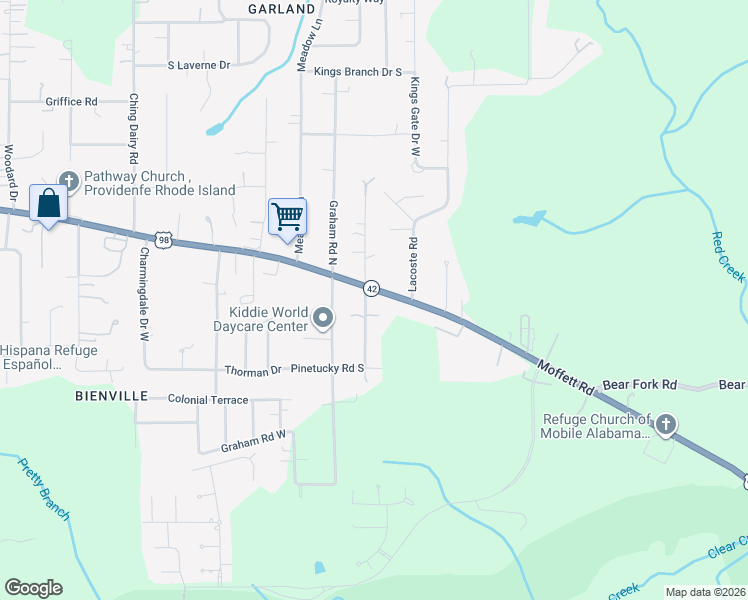 map of restaurants, bars, coffee shops, grocery stores, and more near 2963-2965 Pinetucky Road in Mobile