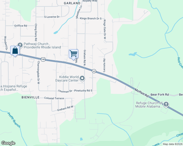 map of restaurants, bars, coffee shops, grocery stores, and more near 2963 Pinetucky Road in Mobile