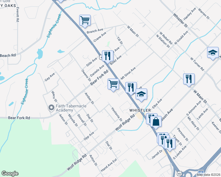 map of restaurants, bars, coffee shops, grocery stores, and more near 1638 Thomas Lane in Mobile