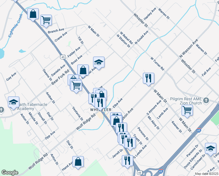 map of restaurants, bars, coffee shops, grocery stores, and more near 749 Opp Avenue in Prichard