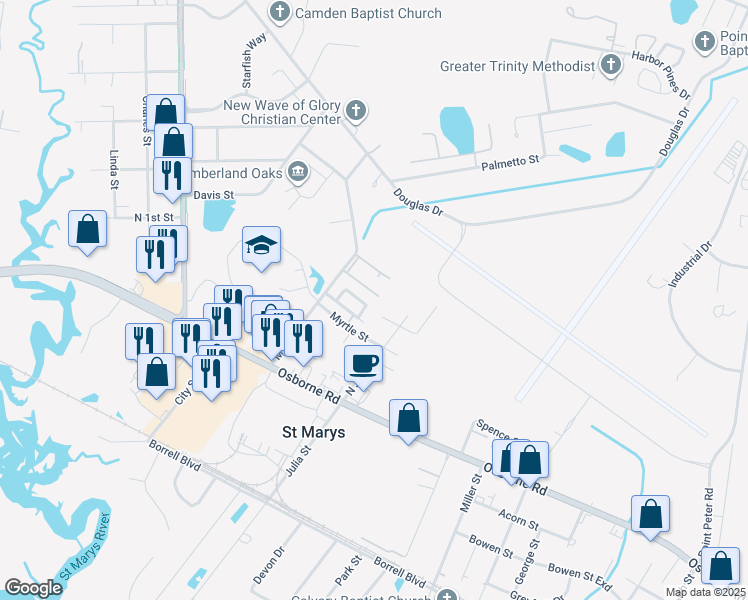 map of restaurants, bars, coffee shops, grocery stores, and more near 548 Chateau Circle in St. Marys