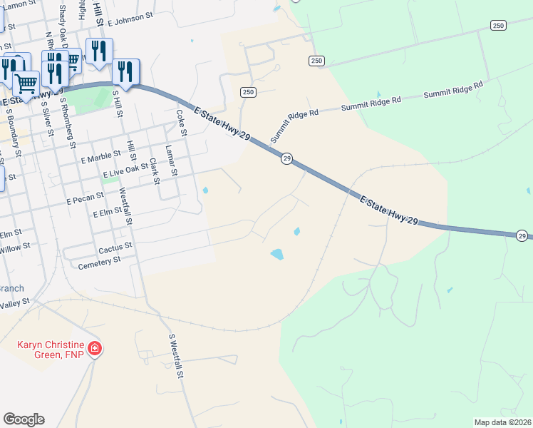 map of restaurants, bars, coffee shops, grocery stores, and more near in Burnet
