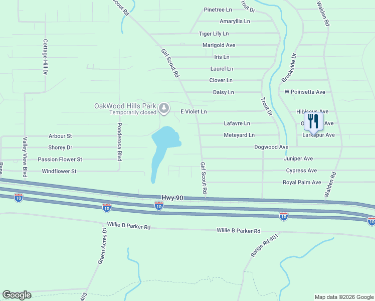 map of restaurants, bars, coffee shops, grocery stores, and more near 78 Silk Oak Drive in DeFuniak Springs