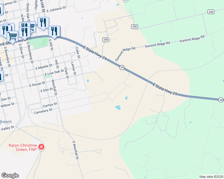map of restaurants, bars, coffee shops, grocery stores, and more near in Burnet