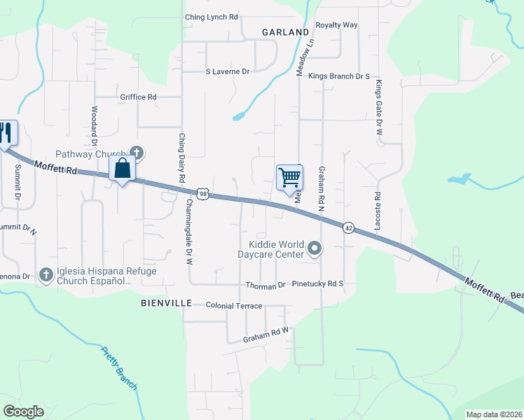 map of restaurants, bars, coffee shops, grocery stores, and more near 6871 Moffett Rd in Mobile