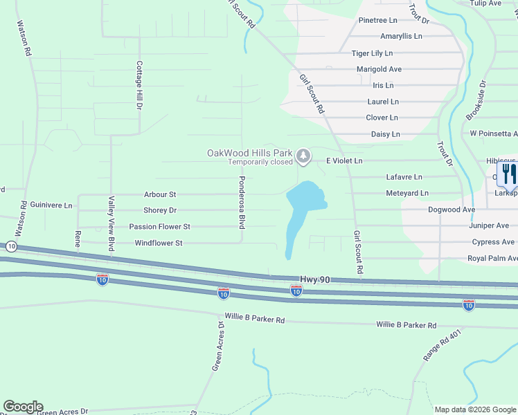 map of restaurants, bars, coffee shops, grocery stores, and more near 695 Passion Flower Street in DeFuniak Springs