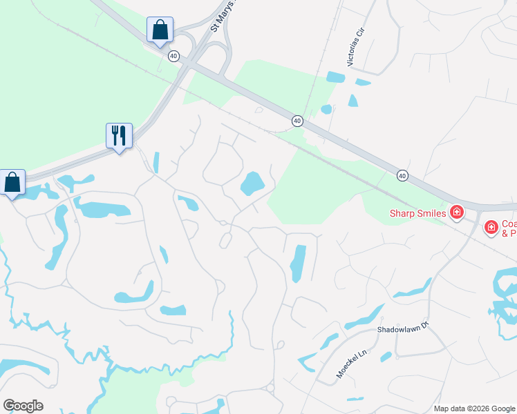 map of restaurants, bars, coffee shops, grocery stores, and more near 107 Raptor Way in St. Marys