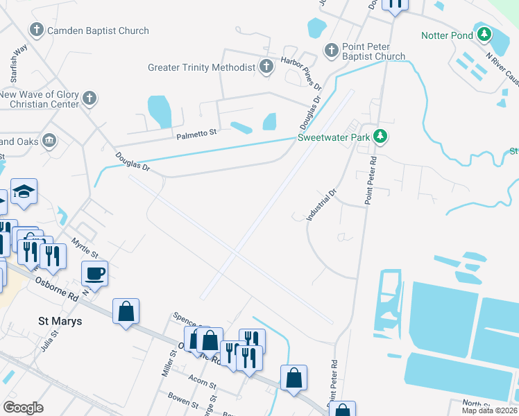 map of restaurants, bars, coffee shops, grocery stores, and more near 400 North Dandy Street in St. Marys