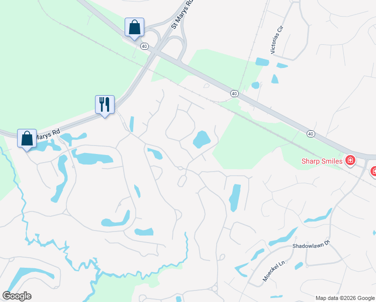 map of restaurants, bars, coffee shops, grocery stores, and more near 107 Valonia Way in St. Marys