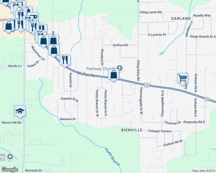map of restaurants, bars, coffee shops, grocery stores, and more near 3030 Pretty Branch Drive West in Mobile
