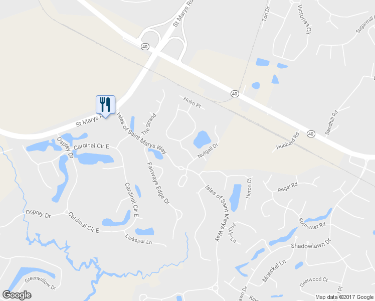 map of restaurants, bars, coffee shops, grocery stores, and more near Valonia Way in Saint Marys