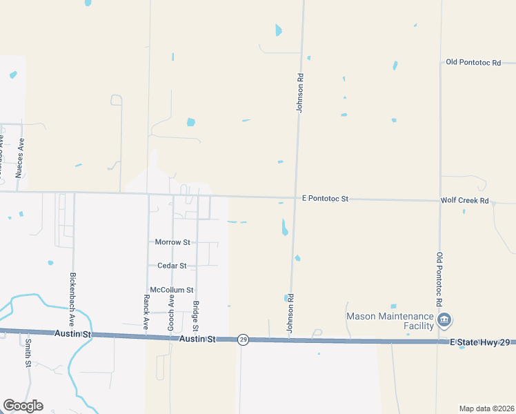 map of restaurants, bars, coffee shops, grocery stores, and more near 1461 East Pontotoc Street in Mason
