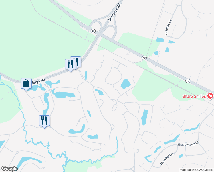 map of restaurants, bars, coffee shops, grocery stores, and more near 107 Chinquapin Drive in Saint Marys