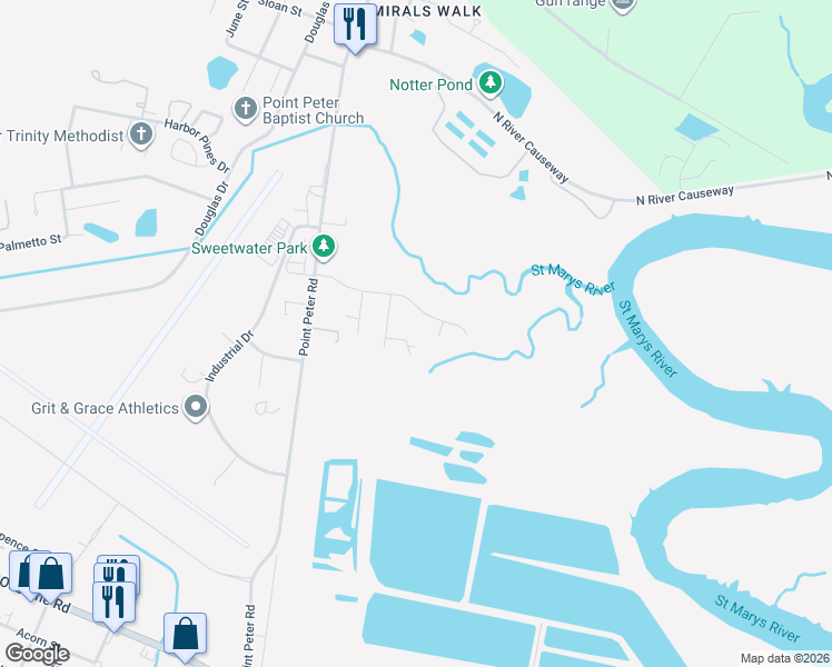 map of restaurants, bars, coffee shops, grocery stores, and more near 108 Barker Terrace in St. Marys