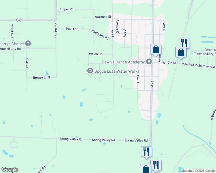 map of restaurants, bars, coffee shops, grocery stores, and more near 1901 Avenue L in Bogalusa