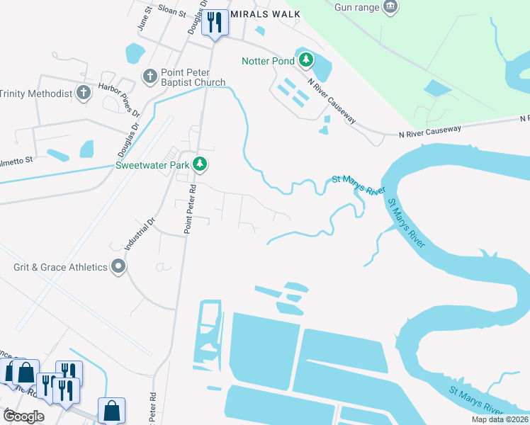 map of restaurants, bars, coffee shops, grocery stores, and more near 108 Barker Terrace in St. Marys