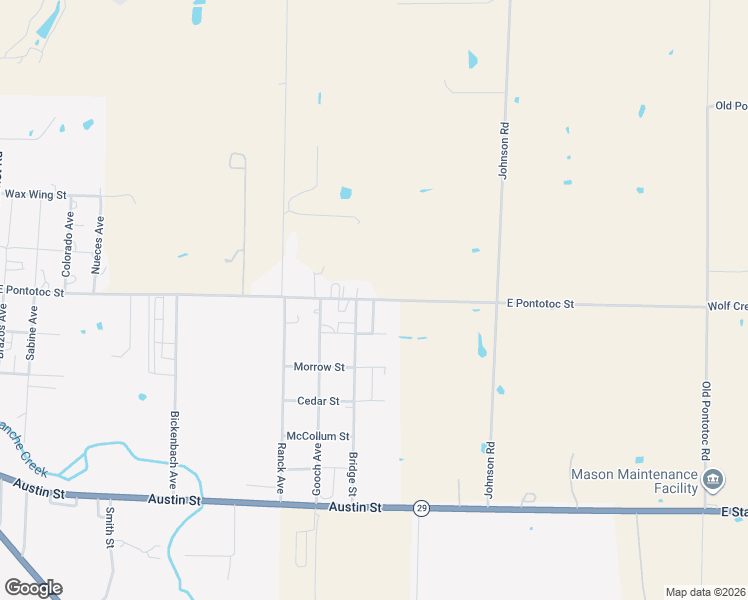 map of restaurants, bars, coffee shops, grocery stores, and more near 1461 East Pontotoc Street in Mason