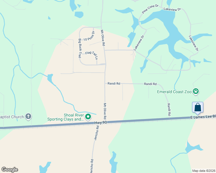 map of restaurants, bars, coffee shops, grocery stores, and more near 5251 Mount Olive Road in Crestview