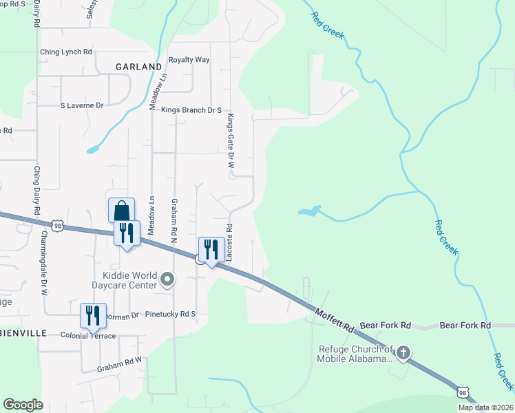 map of restaurants, bars, coffee shops, grocery stores, and more near 3149 Lacoste Road in Mobile